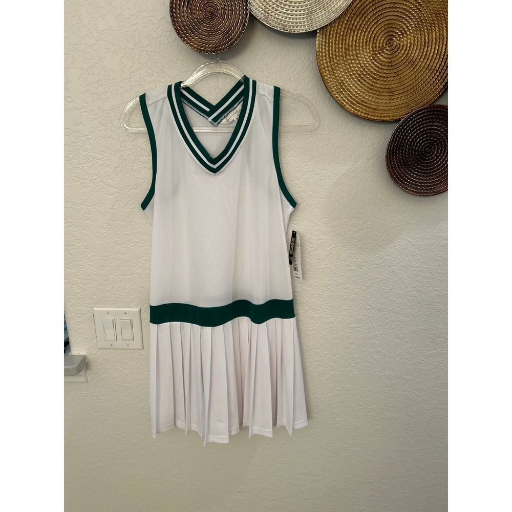 Nanette Lepore Sport Tennis pickle ball Dress White & Green  Womens (M)  50+ UPF
